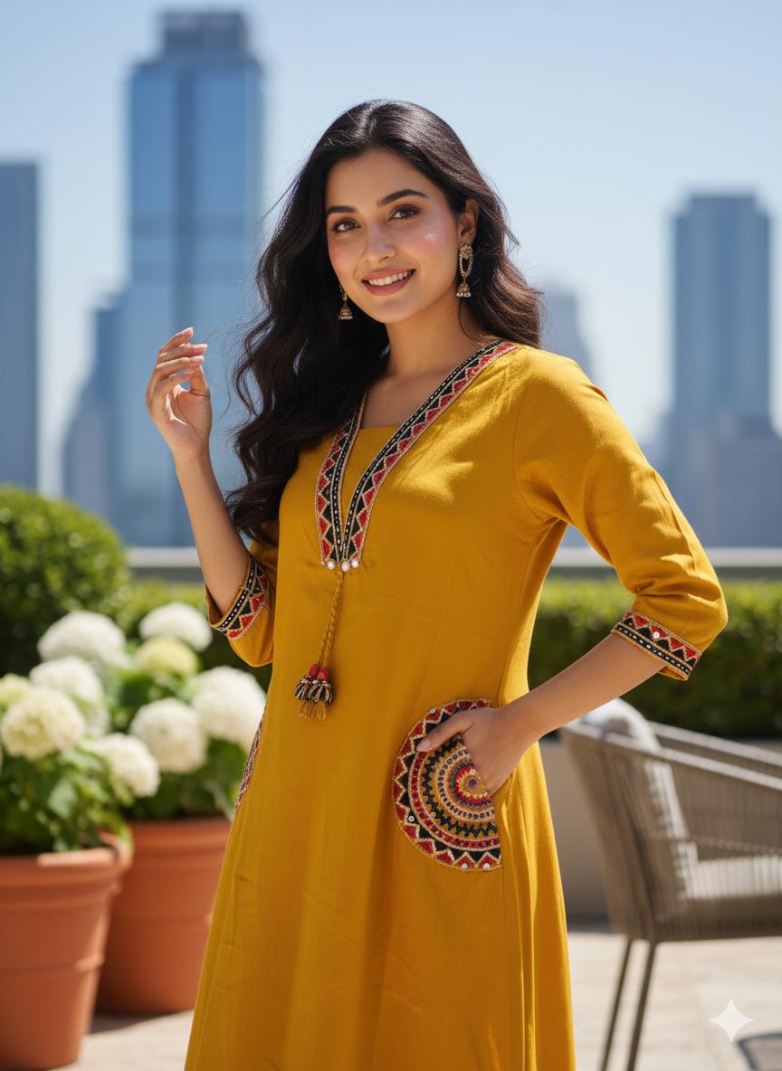 Beautiful Pure Cotton Flex Kurta with Pant (Yellow)