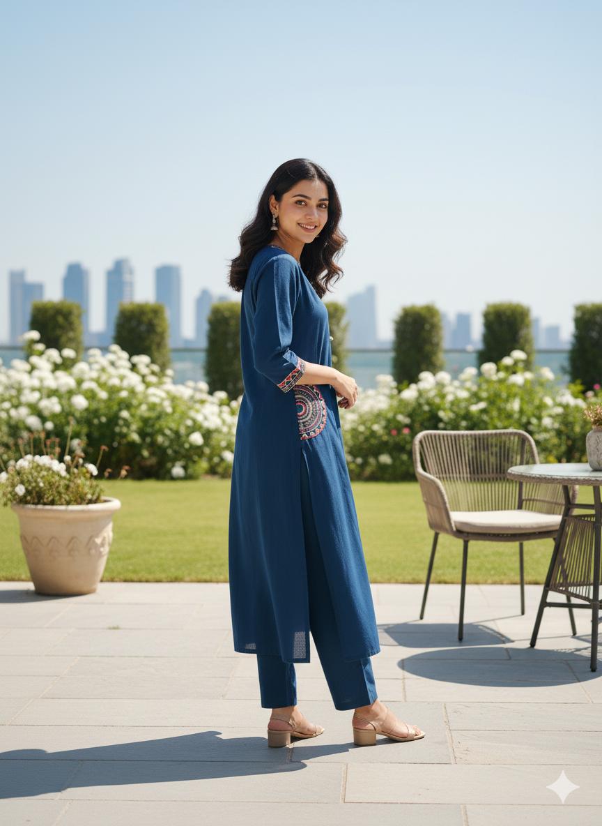 Beautiful Pure Cotton Flex Kurta with Pant (Blue)