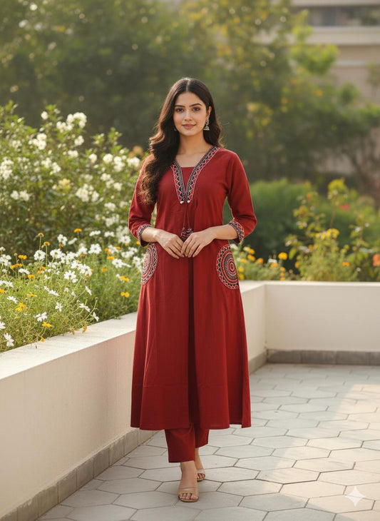 Beautiful Pure Cotton Flex Kurta with Pant (Red)