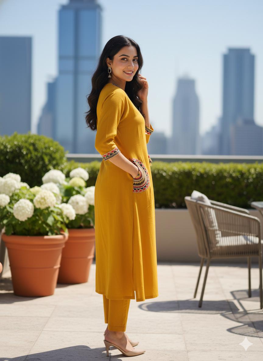 Beautiful Pure Cotton Flex Kurta with Pant (Yellow)