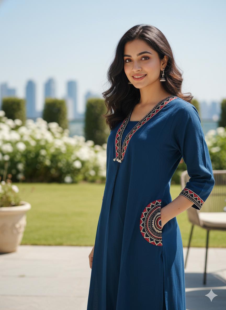Beautiful Pure Cotton Flex Kurta with Pant (Blue)